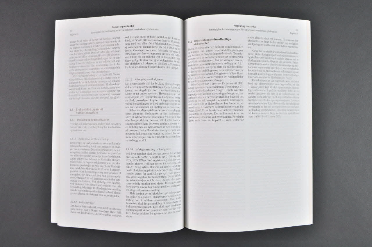 Direction De La Santé, Norvège BROCHURE "Ansvar og omtanke. Strategiplan for forebygging av hiv og seksuelt overforbare sykdommer" (Responsabilité et considération. Stratégie pour la prévention du VIH et des Maladies Sexuellement Transmissibles) Norvège 2001 2007.19.4 Photo Mucem