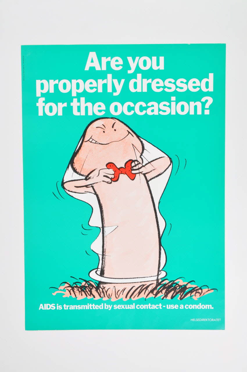Helsedirektoratet affiche "Are you properly dressed for the occasion?  (en anglais) (Etes vous convenablement vêtu pour l'occasion?) Norvège 1988 2007.20.8 Photo Mucem