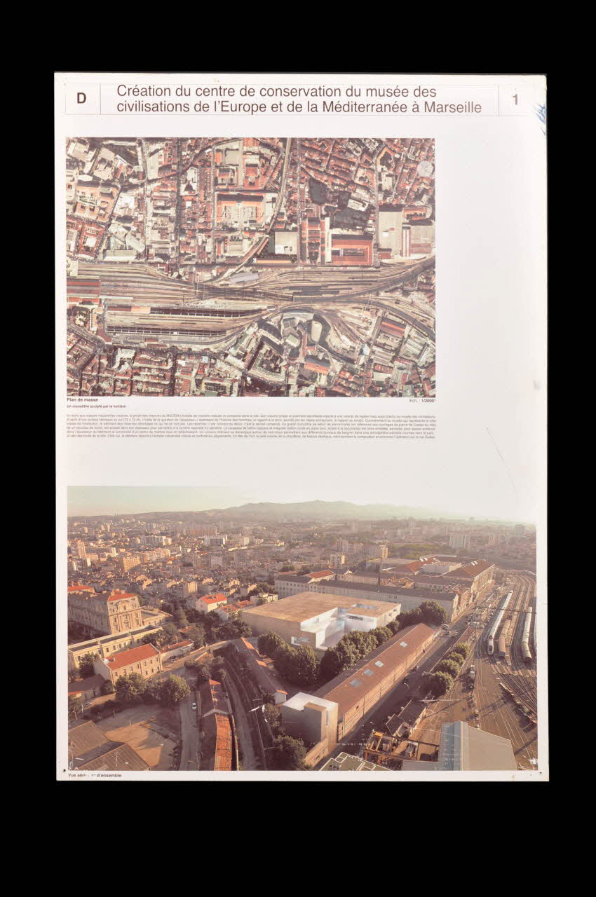 Corinne Vezzoni & Associés panneau Projet du lauréat du concours d'architecture pour le Centre de Conservation du Mucem France 2002 2017.42.2.3 Photo Mucem