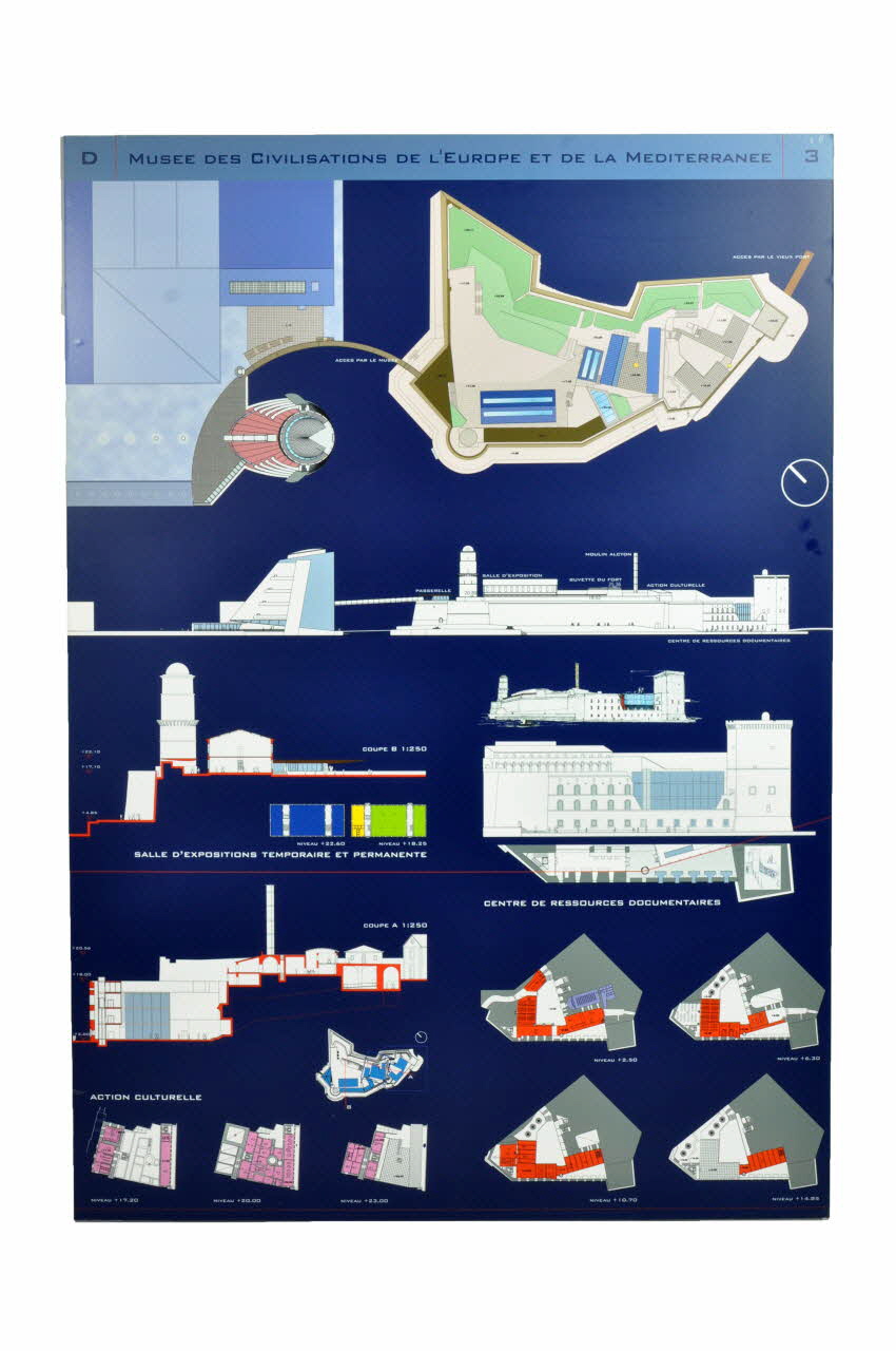 Andrea Bruno ; Sophie Jardin ; Laurent Mathoulin panneau Projet du concours d'architecture pour le Mucem J4 France 2002 2017.42.3.5 Photo Mucem