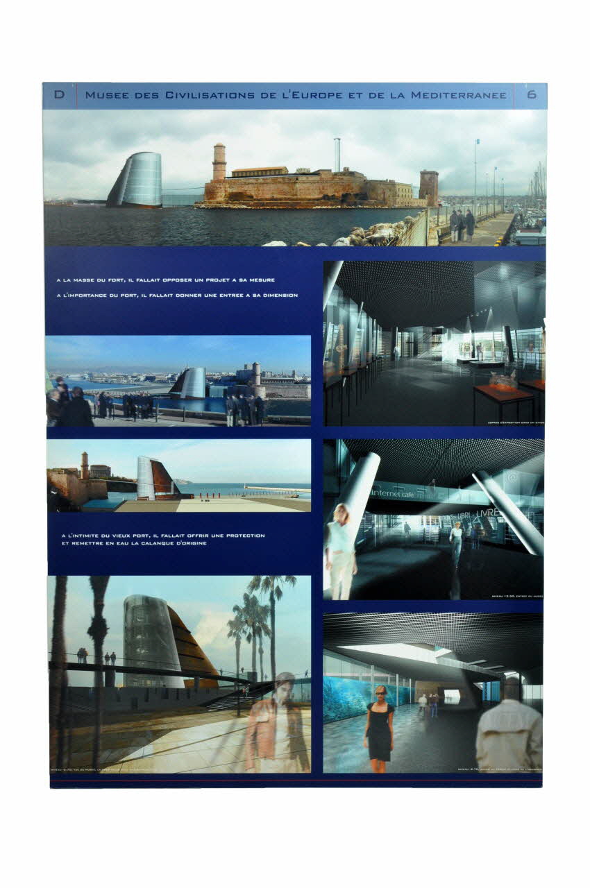 Andrea Bruno ; Sophie Jardin ; Laurent Mathoulin panneau Projet du concours d'architecture pour le Mucem J4 France 2002 2017.42.3.8 Photo Mucem