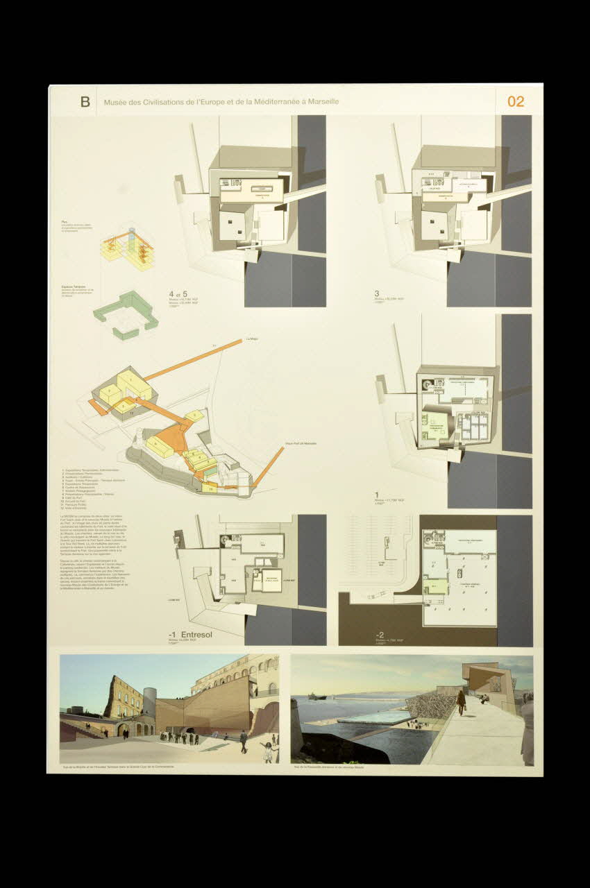 Tod Williams ; Billie Tsien panneau Projet du concours d'architecture pour le Mucem J4 France 2002 2017.42.4.4 Photo Mucem