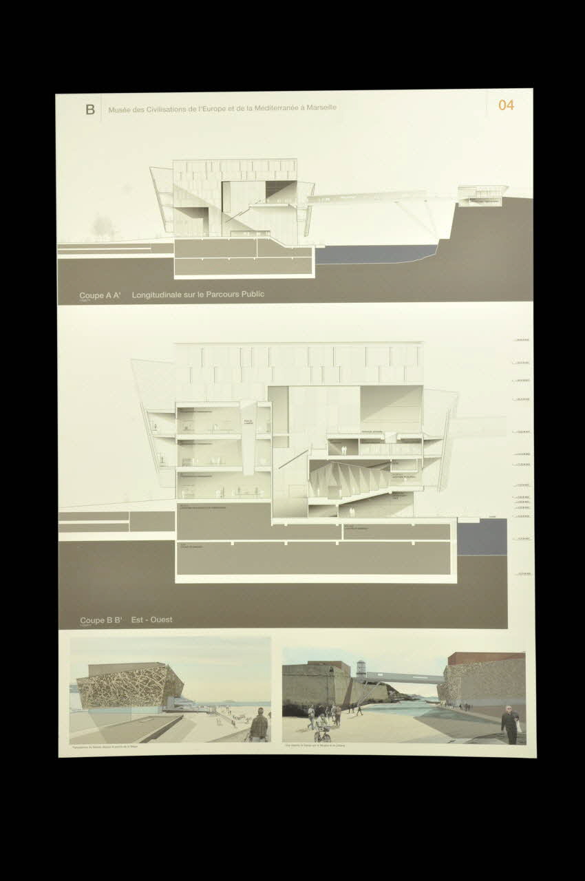 Tod Williams ; Billie Tsien panneau Projet du concours d'architecture pour le Mucem J4 France 2002 2017.42.4.6 Photo Mucem