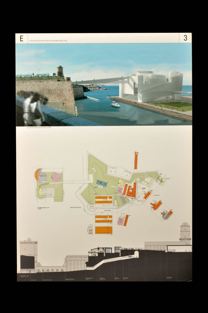 Steven Holl ; André Jollivet panneau Projet du concours d'architecture pour le Mucem J4 France 2002 2017.42.7.5 Photo Mucem