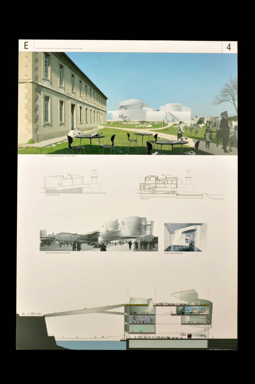Steven Holl ; André Jollivet panneau Projet du concours d'architecture pour le Mucem J4 France 2002 2017.42.7.6 Photo Mucem