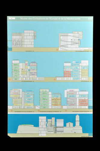 OMA ; Rem Koolhaas ; Julien Monfort panneau Projet du concours d'architecture pour le Mucem J4 France 2002 2017.42.9.6 Photo Mucem