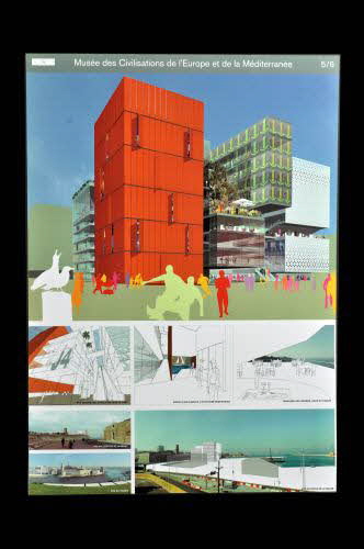 OMA ; Rem Koolhaas ; Julien Monfort panneau Projet du concours d'architecture pour le Mucem J4 France 2002 2017.42.9.7 Photo Mucem