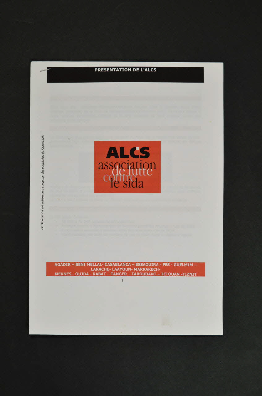 Association de Lutte Contre le Sida (ALCS) Rapport ALCS / association de lutte contre le sida Maroc 2004 2007.36.52 Photo Mucem