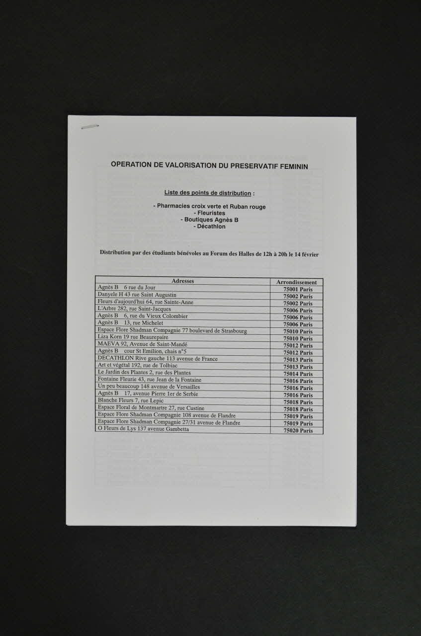 Sida Info Service / Mairie de Paris document "Opération de valorisation du préservatif féminin" France 2007/2 2007.39.1.3  Photo Mucem