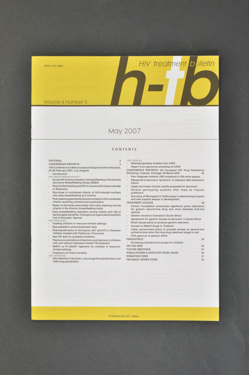 Hiv I-Base Revue associative HiV Treatment Bulletin h-tb, volume 8 , n° 5, mai 2007 Grande Bretagne 2007/5 2007.66.102 Photo Mucem