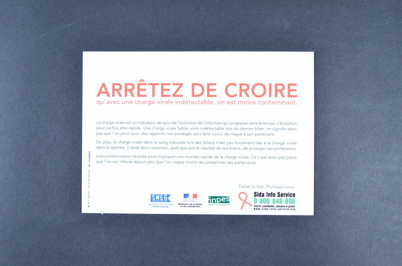 Sneg, Inpes carte postale "Ne vous laissez pas infecter par les idées reçues. /  Avec une charge virale indétectable on est moins contaminant" France 2007 2007.66.107 Photo Mucem