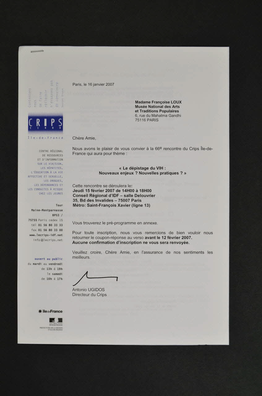 CRIPS (Centre régional d'information et de prévention du sida) lettre Le dépistage du VIH : Nouveaux enjeux ? Nouvelles pratiques ? France 2007/2 2007.66.134.3 Photo Mucem