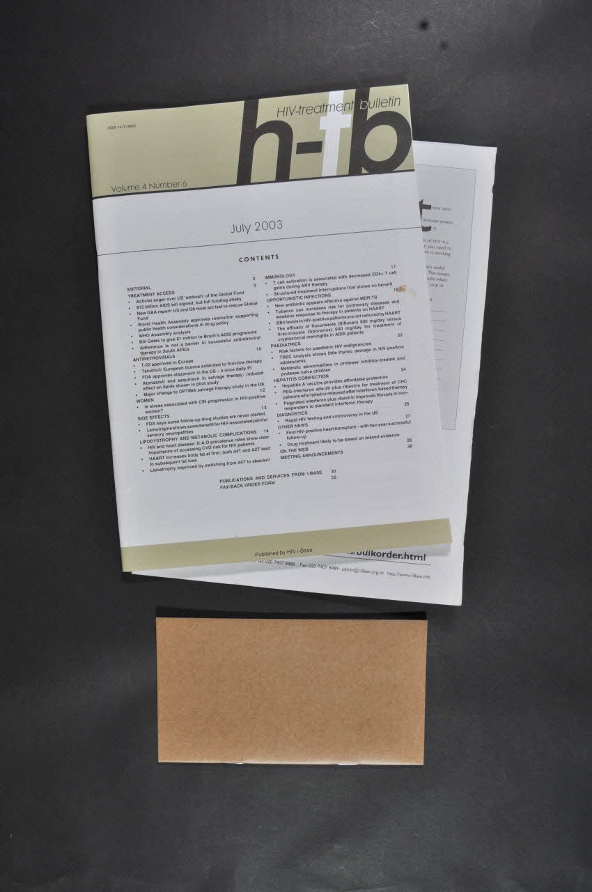 Hiv I-Base revue HIV-treatment bulletin, vol 4, n°6 International 2003/7 2007.66.141.1-3 Photo Mucem