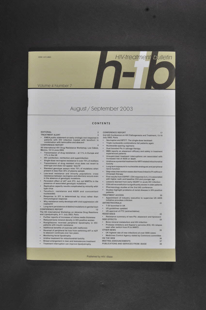 Hiv I-Base revue HIV-treatment bulletin vol 4 n°7 International 2003 2007.66.142 Photo Mucem