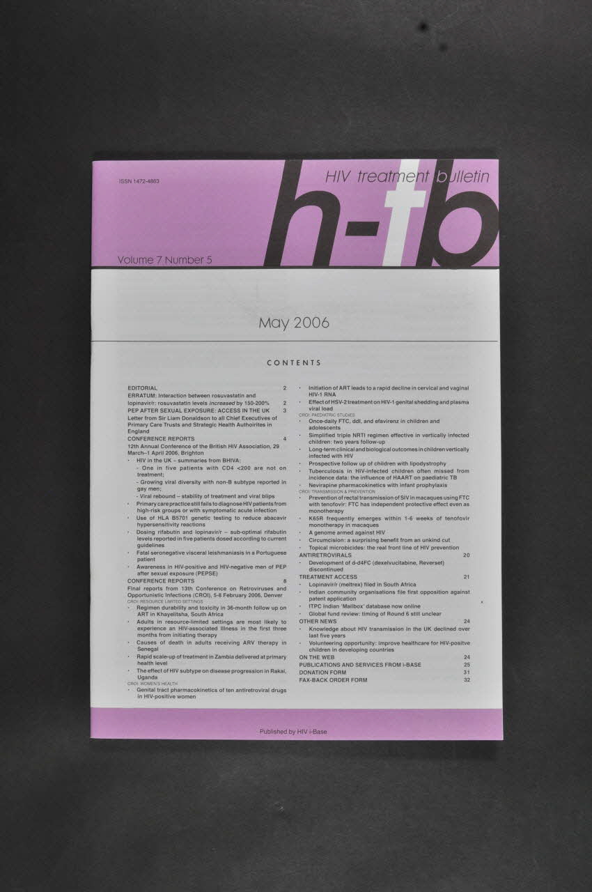 Hiv I-Base revue HIV-treatment bulletin vol 7 n°5 International 2006/5 2007.66.146 Photo Mucem