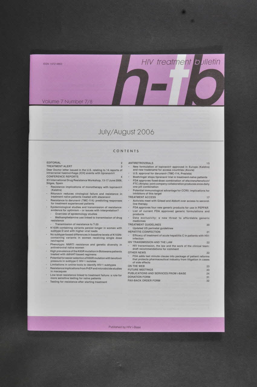 Hiv I-Base revue HIV-treatment bulletin vol 7 n°7-8 International 2006 2007.66.147 Photo Mucem