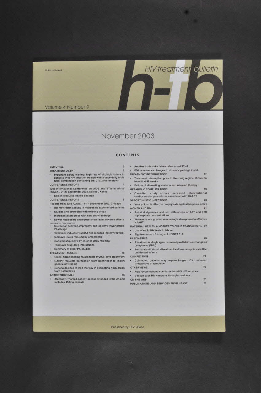 Hiv I-Base revue HIV-treatment bulletin vol 4 n°9 International 2003/11 2007.66.151 Photo Mucem