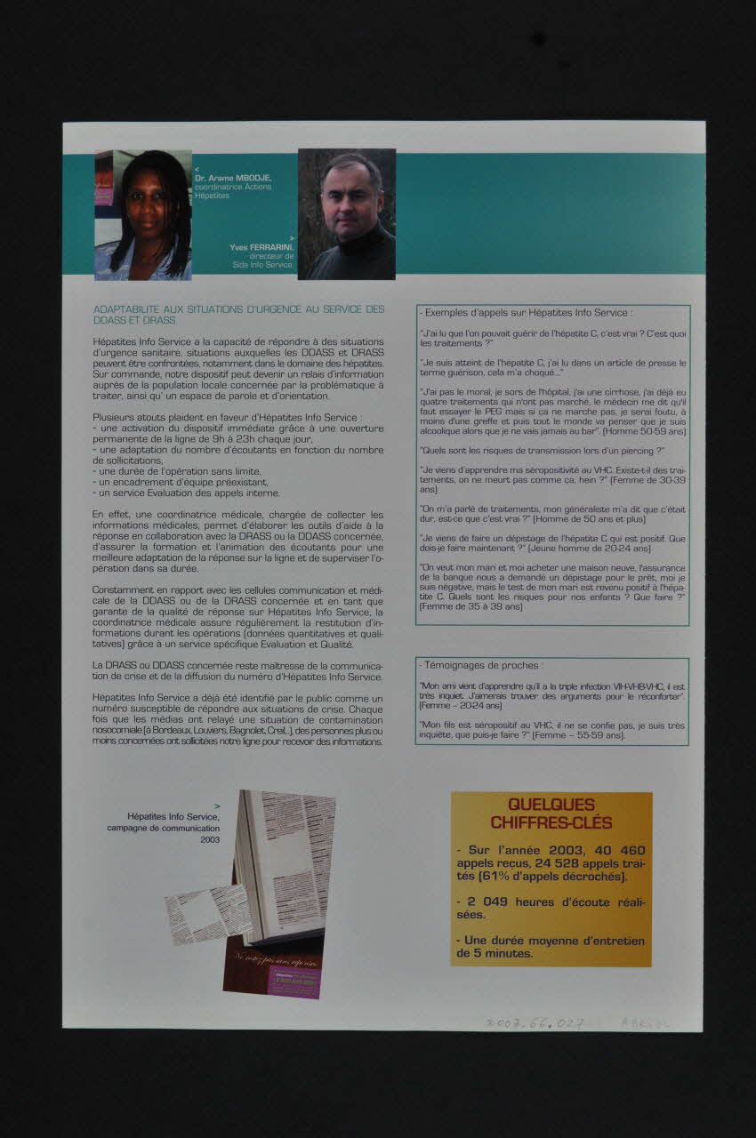 Sida Info Service - Ligne Azur Rapport "Hépatites Info Service. 0 800 845 800" France 2005 2007.66.27 Photo Mucem