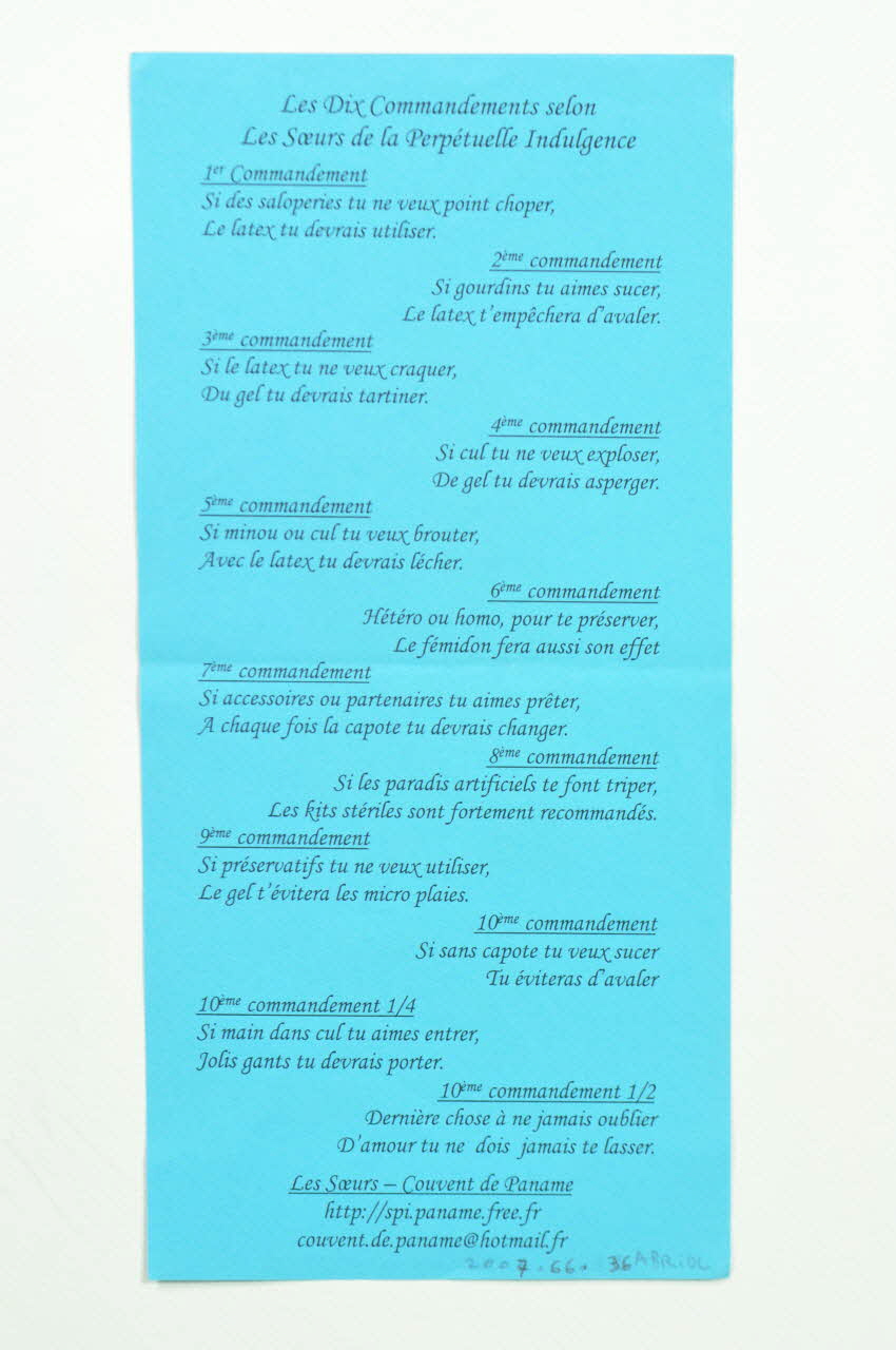 Soeurs de la Perpétuelle Indulgence - Couvent de Paname tract "je blasphème, donc je vis !!!" France 2006 2007.66.36 Photo Mucem