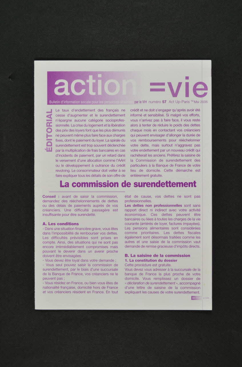 Act Up-Paris Bulletin d'information action = vie. La commission de surendettement France 2006/5 2007.66.64 Photo Mucem