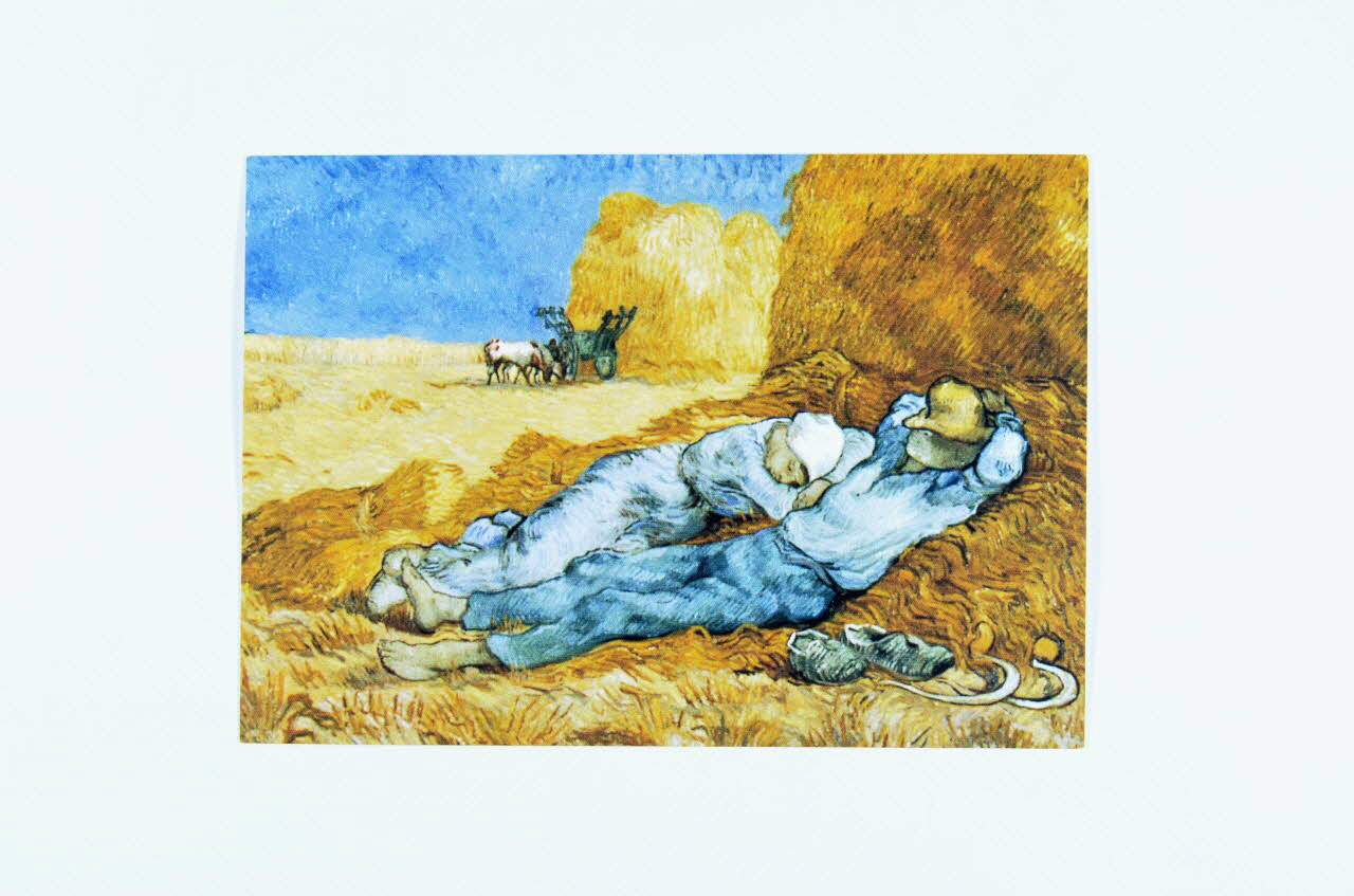 Commission Sociale De La Réunion Des Musées carte postale 1er décembre 2001. Journée mondiale de lutte contre le sida. La Réunion des Musées Nationaux poursuit son engagement. / Vincent Van Gogh. La Méridienne ou la Sieste France 2001 2007.66.70 Photo Mucem
