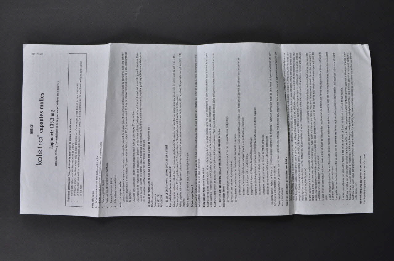 Laboratoires Abbott notice "Kaletra" France 2001 2007.66.91 Photo Mucem