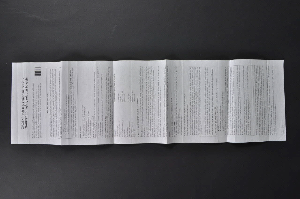 Laboratoire Glaxowellcome notice "Ziagen" France 2000 2007.66.92 Photo Mucem