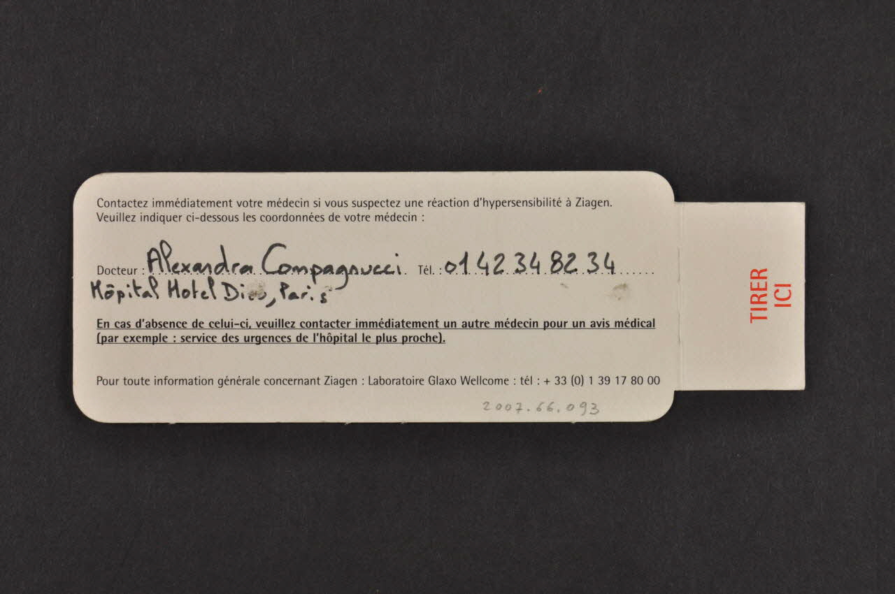 notice Carte de mise en garde "Ziagen" 2007.66.93 Photo Mucem