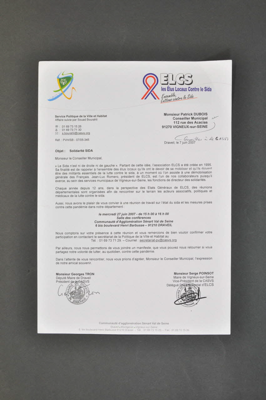 Feuille d'information "Elus locaux contre le sida" 2007.73.6.2 Photo Mucem