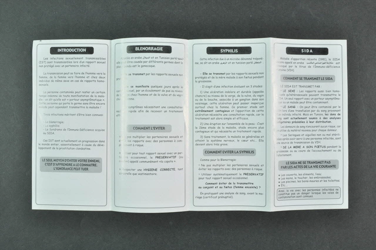 Ministère De La Santé Publique BROCHURE "Les infections sexuellement transmissibles et leur prévention" (en français) Tunisie 2007 2007.74.2  Photo Mucem