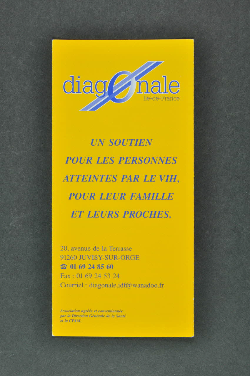Diagonale Ile-De-France Dépliant "Diagonale Ile-de-France. Un soutien pour les personnes atteintes par le VIH, par leur famille et leurs proches" France 2006 2007.77.135 Photo Mucem