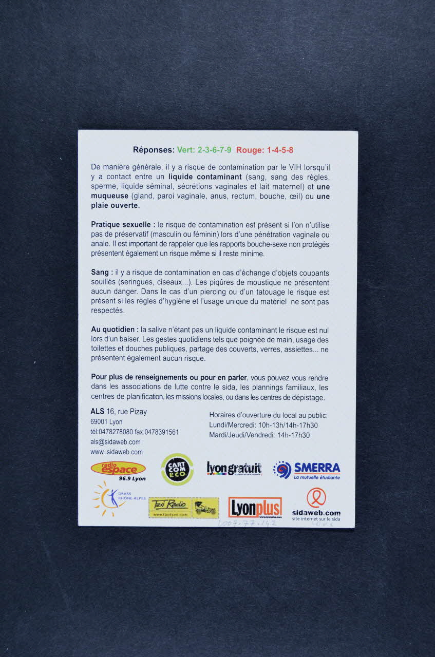 Association de Lutte contre le Sida (ALS) Lyon carte postale "La vie n'est pas un jeu, sauras-tu faire le bon choix ?" France 2006 2007.77.142 Photo Mucem