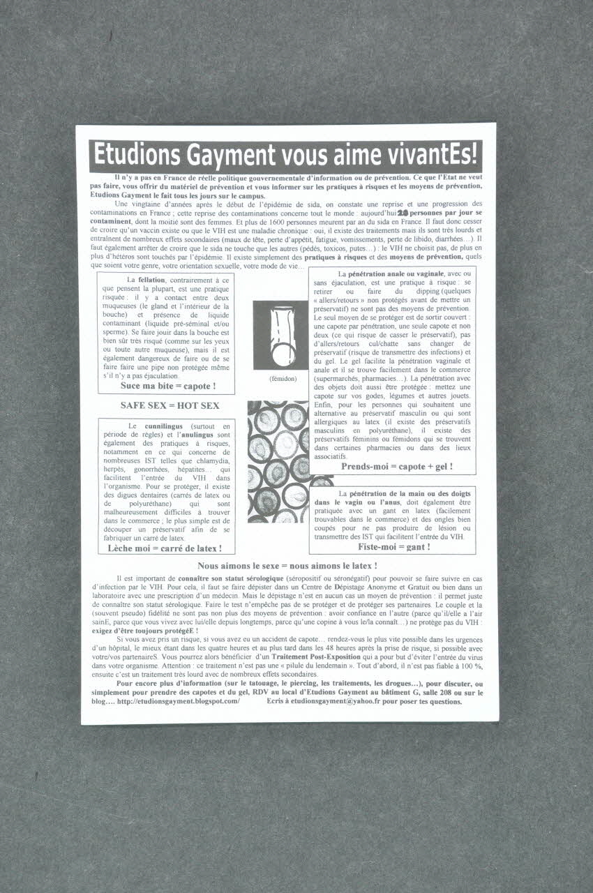 Etudions Gayment tract "Etudions gayment vous aime vivant(e)s !" France 2006 2007.77.213 Photo Mucem