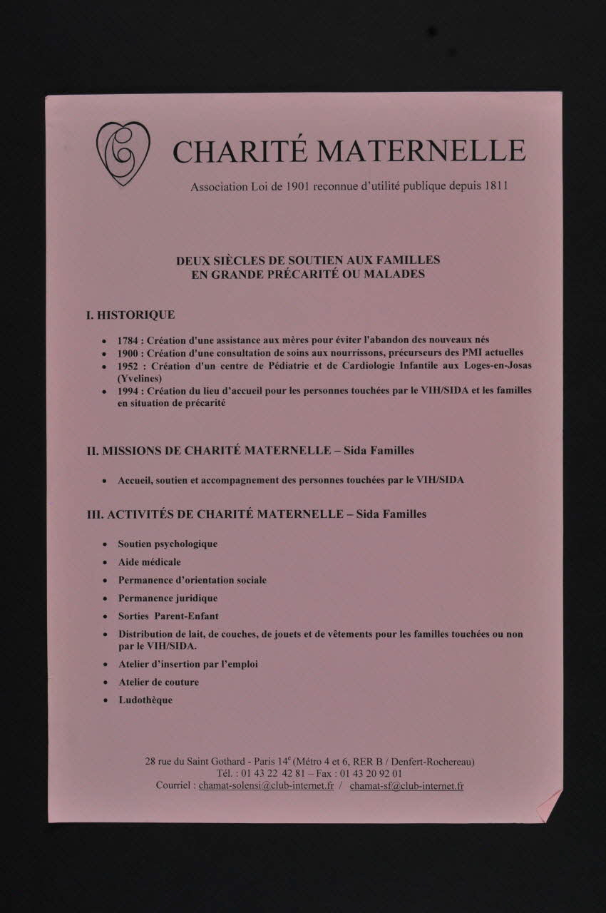prospectus Charité maternelle. Deux siècles de soutien aux familles en grande précarité ou malades France 2007 2007.77.52 Photo Mucem