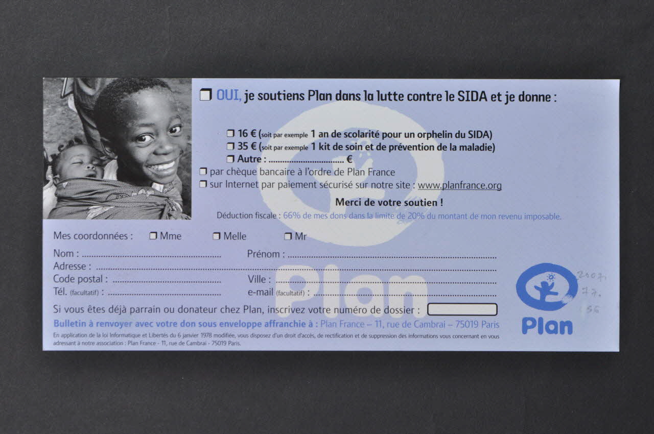 Associarion Plan-France appel à souscription "Chaque minute, 6 jeunes de moins de 25 ans sont contaminés par le VIH" France 2007 2007.77.56 Photo Mucem