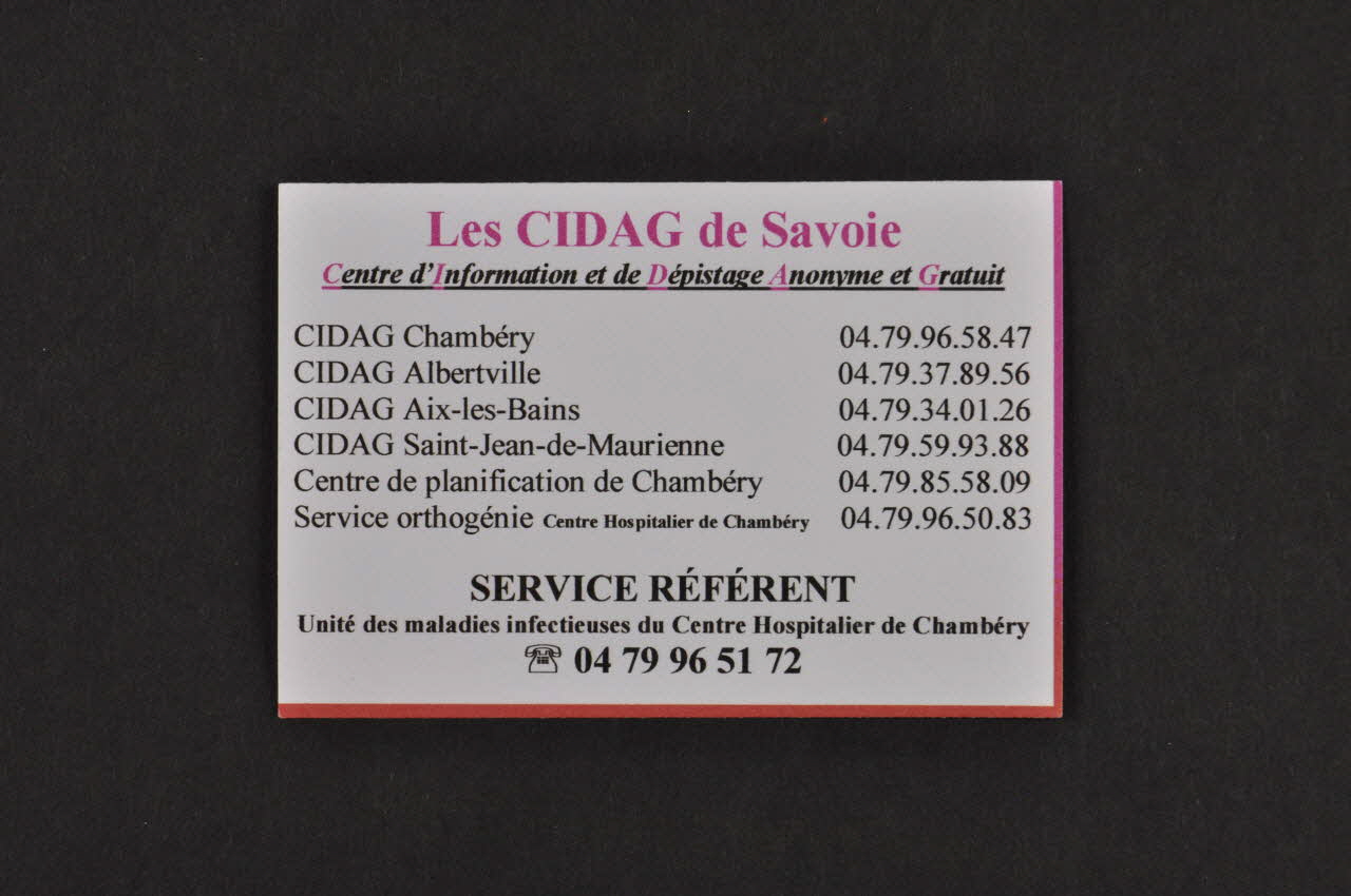 Centre Hospitalier De Chambéry Carte d'information "Les CIDAG de Savoie" Rhône-Alpes, France 2006 2007.78.17 Photo Mucem