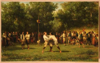 Adolphe Pierre Leleux tableau Jour de fête en Cornouailles, la lutte bretonne France 1864 1968.46.1  Photo Mucem/Christophe Fouin