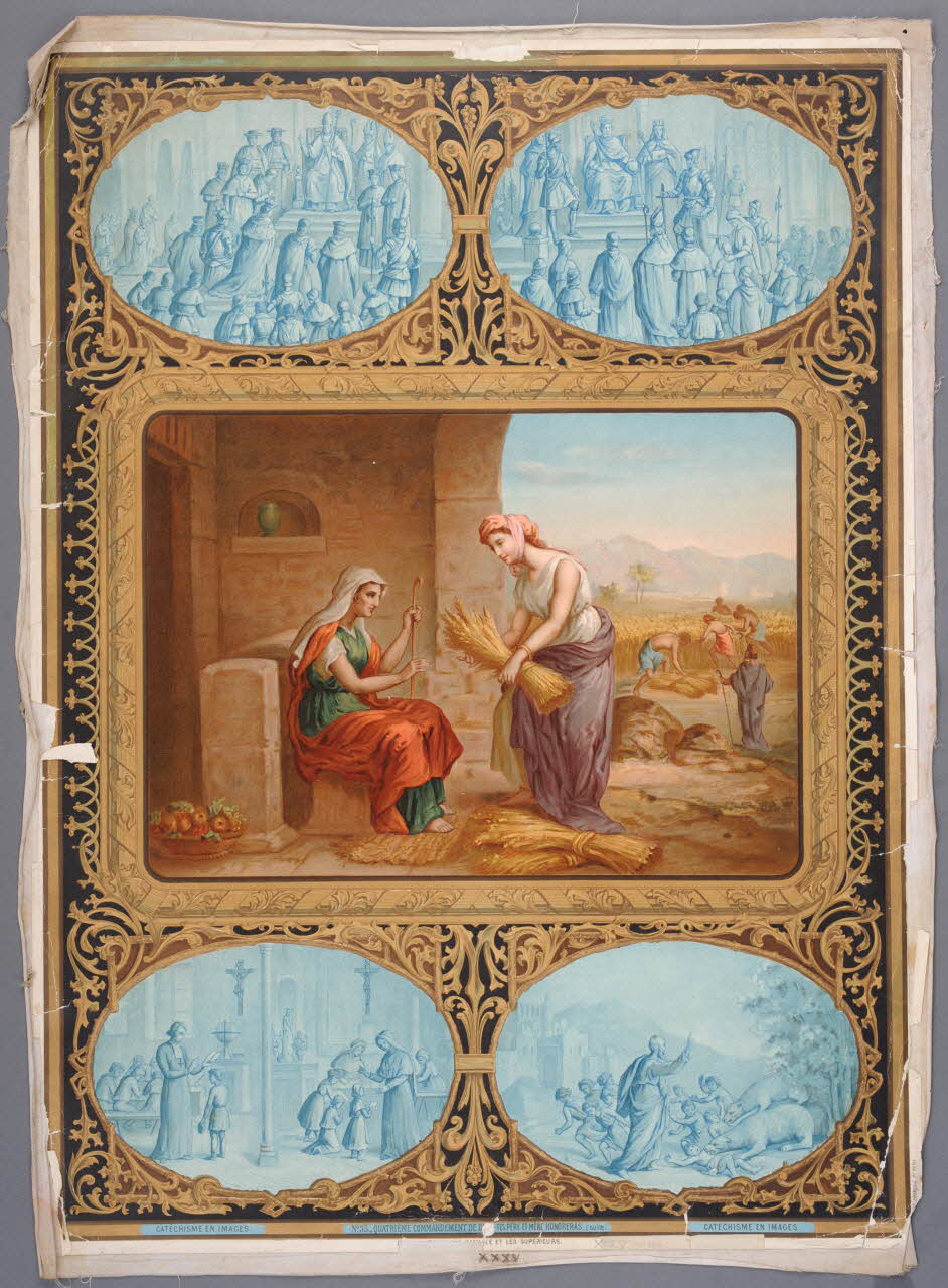 image pieuse CATECHISME EN IMAGES  QUATRIEME COMMANDEMENT DE DIEU : TES PERE ET MERE HONORERAS ... (suite). Paris 1895-1905 1984.40.31 Photo