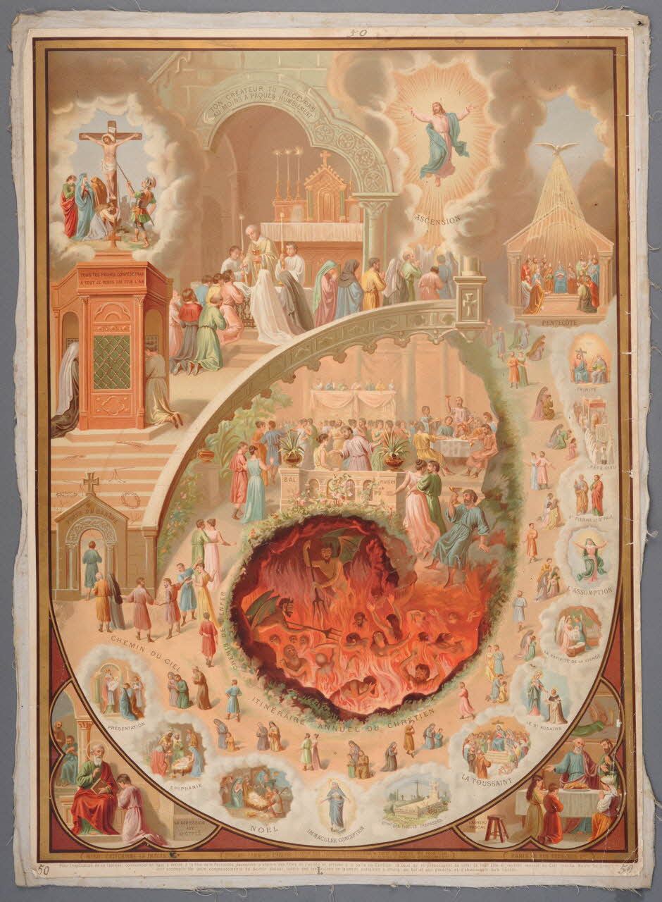 Henry Petit image pieuse N°50. CATECHISME EN IMAGES Paris 1895-1905 1984.40.44 Photo Mucem/Christophe Fouin