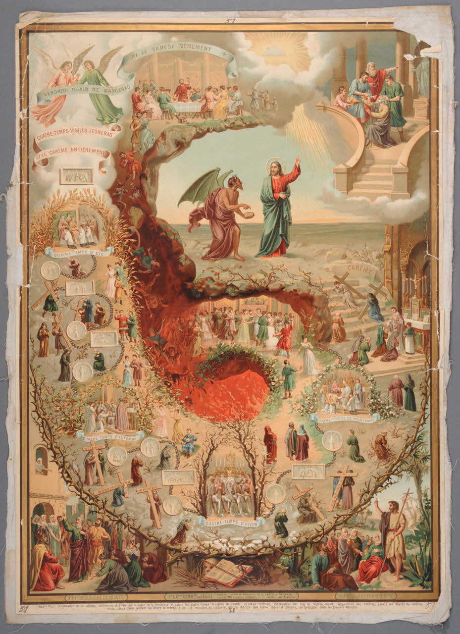 Henry Petit image pieuse CATECHISME EN IMAGES  5ème et 6ème COMMTS de L'EGLISE  VENDREDI CHAIR NE MANGERAS NI LE SAMEDI MEMEMENT.  QUATRE-TEMPS VIGILE JEUNERAS ET LE CAREME ENTIEREMENT. Paris 1895-1905 1984.40.45 Photo