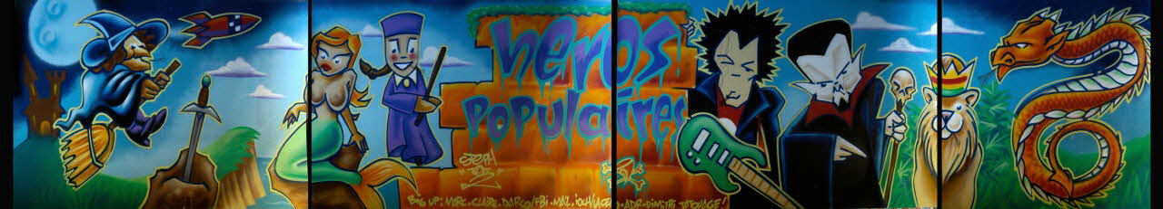 Stéphane Delbos panneau de graffiti Héros populaires Île-de-France, France 2001/6/1-2001/6/30 2001.38.1.1-4 Photo