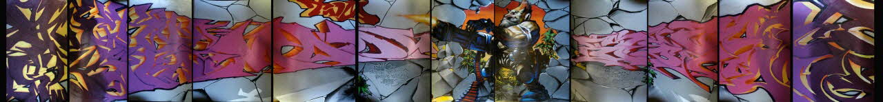 Taggeurs de Montpellier panneau de graffiti Panneau graffé Languedoc-Roussillon, France 2001/8/1-2001/8/5 2001.57.36-47 Photo
