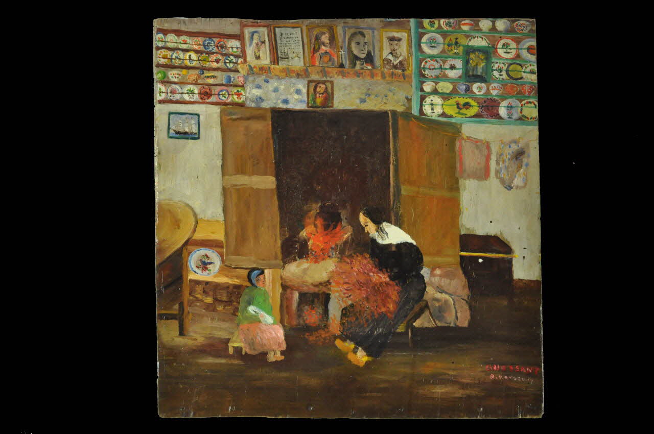 Arsène Kersaudy tableau Intérieur de la chaumière de la veuve Caïn à Kerscao avant l'occupation, 1939 Bretagne, France 1939 1956.85.1 Photo Mucem