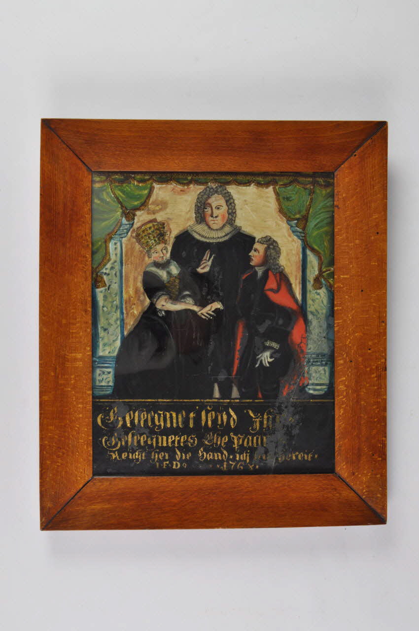 Anonyme peinture sous verre Pasteur bénissant un couple Alsace, France 1768 1961.10.8 Photo Mucem