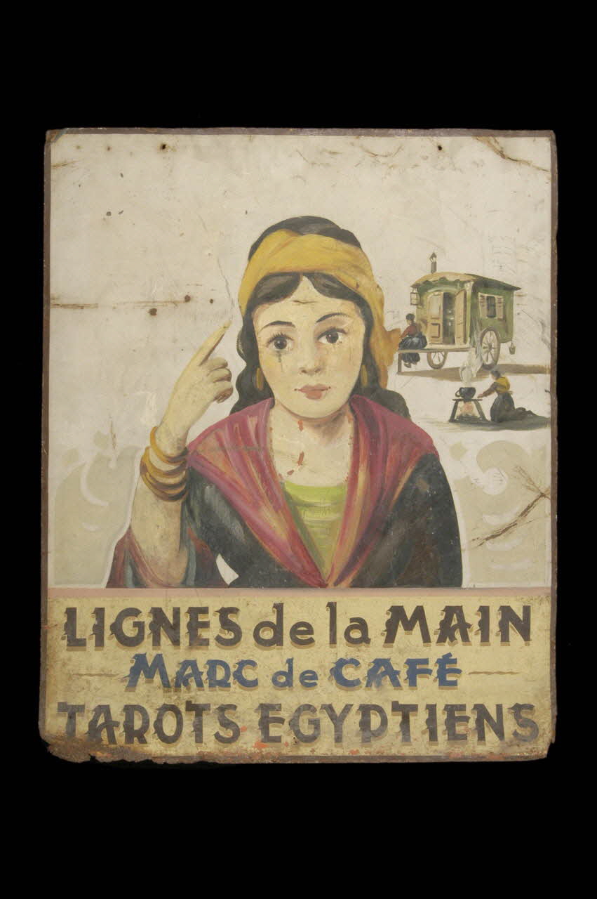 matériel professionnel de voyant-voyante LIGNES de la MAIN MARC de CAFE TAROTS EGYPTIENS 1950 1992.10.3 Photo Mucem