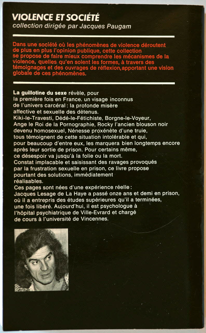 Jacques Lesage De La Haye ; Robert Laffont livre La guillotine du sexe 1978 2001.69.20.131  Photo