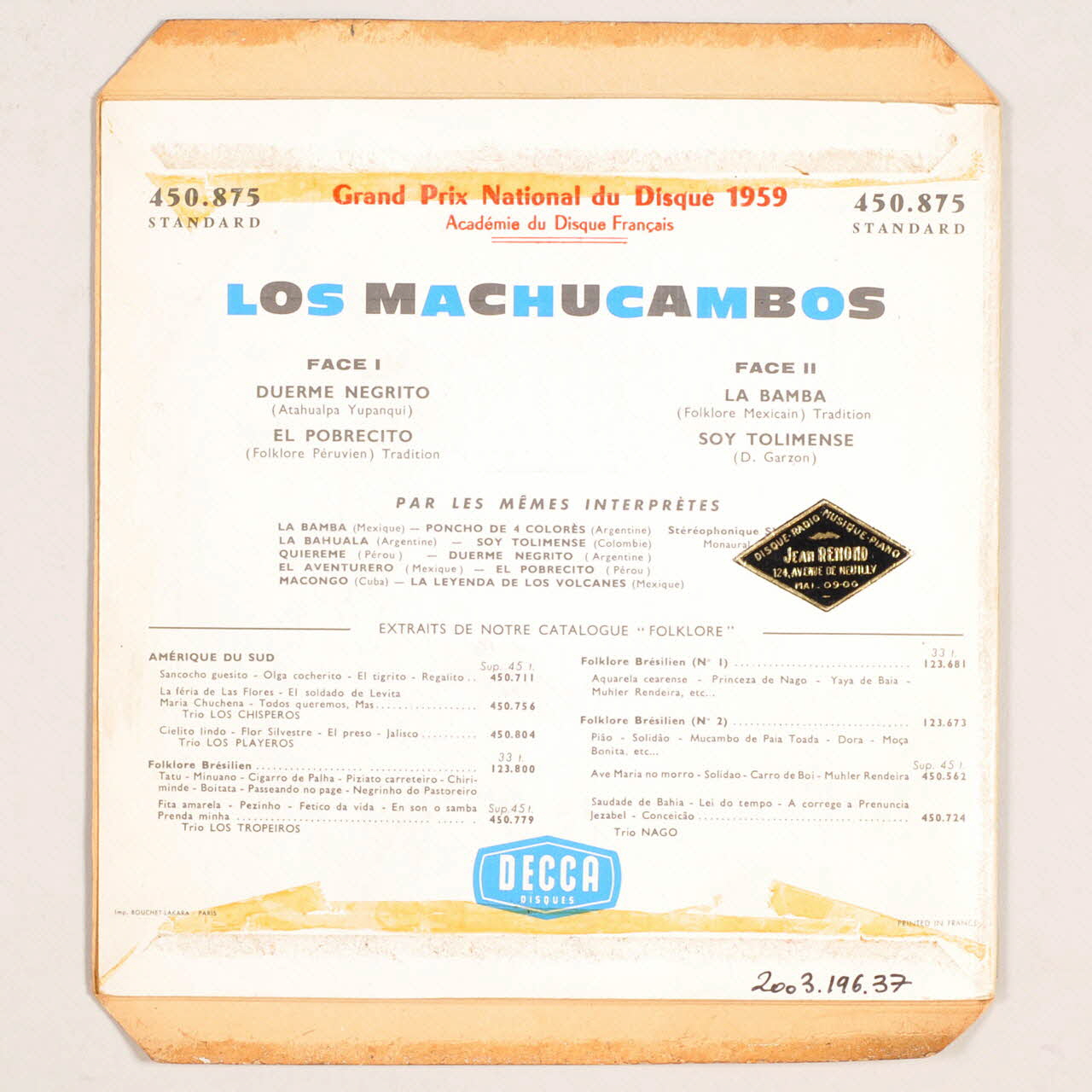 disque 45 tours La bamba 2003.196.37 Photo