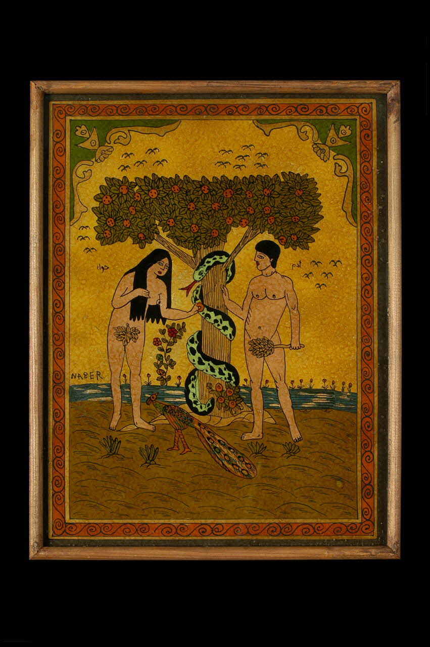 Nasser Ellefi peinture sous verre Adam et Eve Tunisie 1999-2001 2005.70.10 Photo Mucem / Anne Maigret