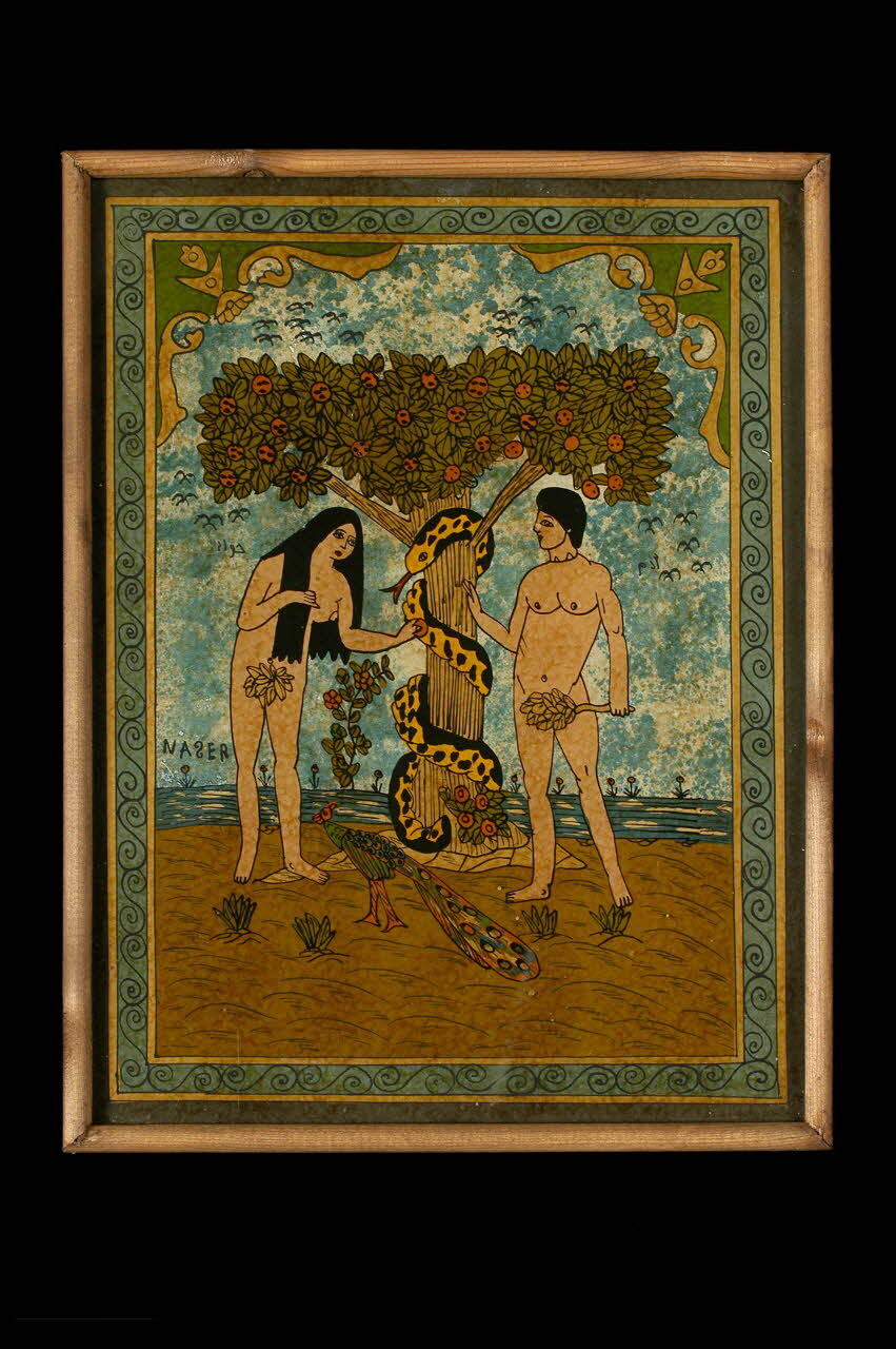 peinture sous verre Adam et Eve 2005.70.11 Photo Mucem / Anne Maigret