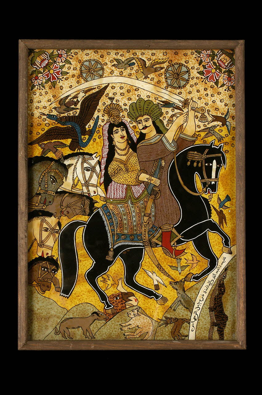 peinture sous verre Abdallah Ibn Jaafar enlevant Yamina 2005.70.3 Photo Mucem / Anne Maigret